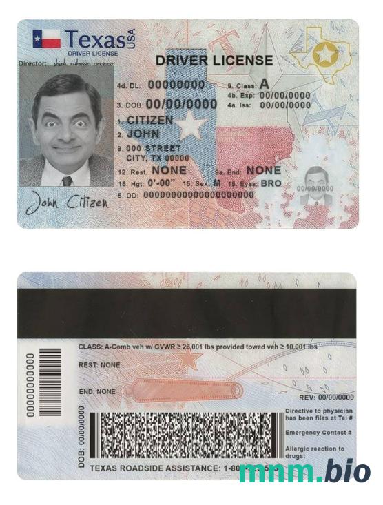 Szablon prawa jazdy USA Texas w formacie PSD, w pełni edytowalny (2020 – obecnie)
